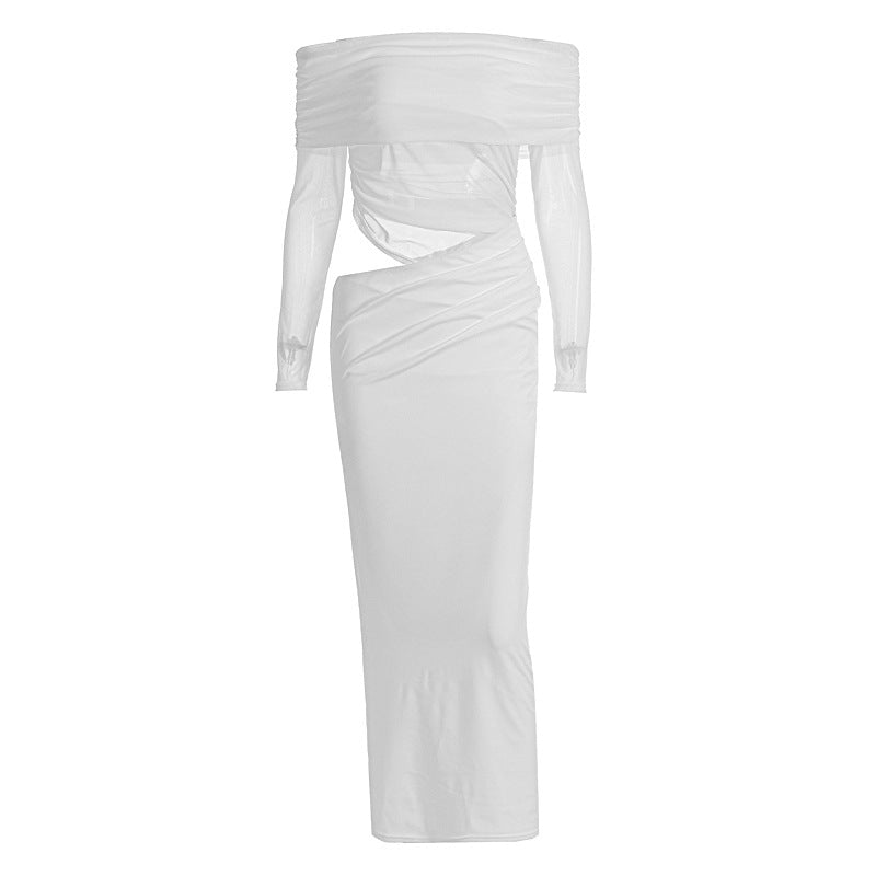 Damen Maxi-Kleid mit schulterfreiem Design und eleganter Drapierung R&B