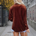 Damen Velours-Hemdjacke mit modernem Schnitt und Brusttasche R&B