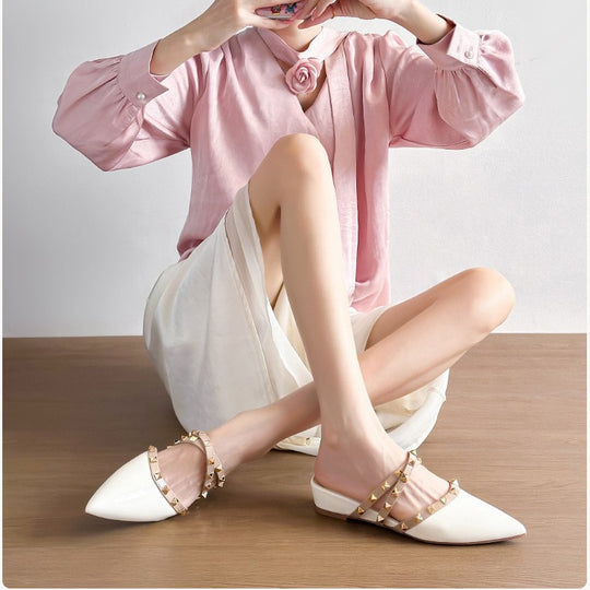 Damen elegante Slingback-Pantoletten mit modischen Nieten R&B