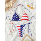 Damen Triangel-Bikini mit verstellbaren Schleifen und patriotischem Design R&B