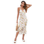 Damen Luftiges Sommermaxikleid mit romantischem Volant und Bindegürtel R&B