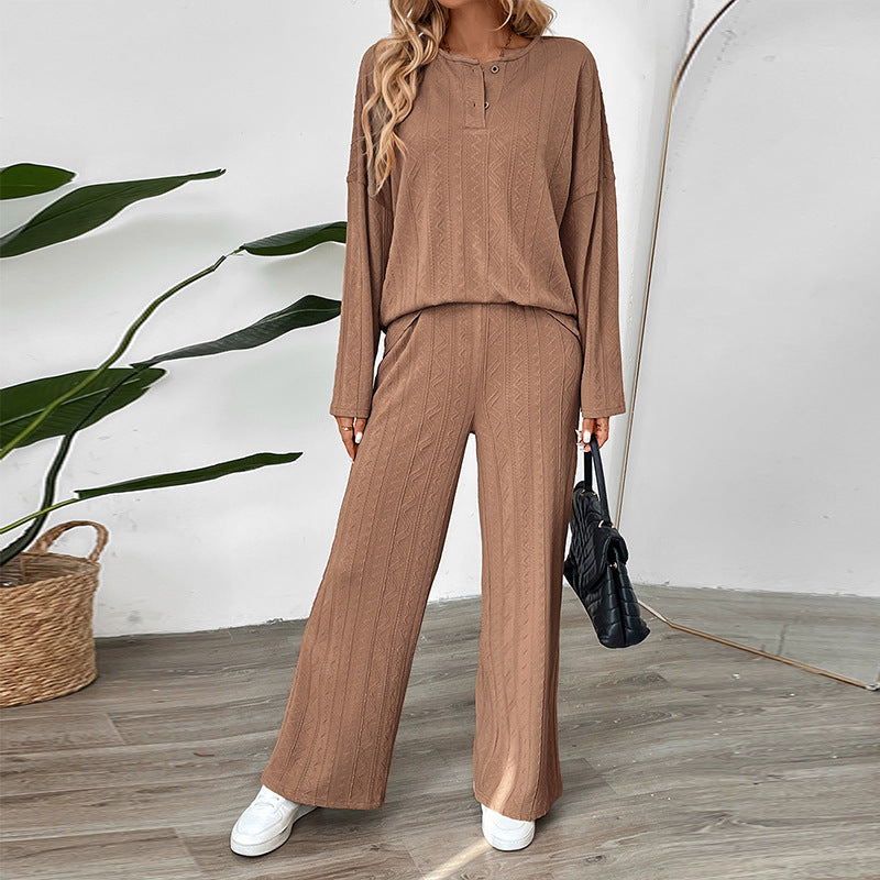Damen Gemütliches Strickset mit weitem Bein und Knopfleiste R&B