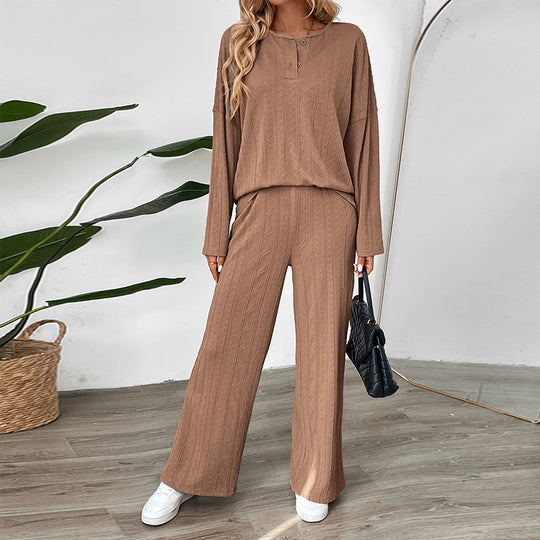 Damen Gemütliches Strickset mit weitem Bein und Knopfleiste R&B