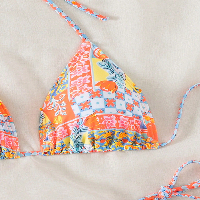 Damen Triangel-Bikini-Set mit verspielt floralem Muster und verstellbaren BindR&Bändern R&B