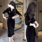 Damen Langarmkleid mit elegantem Wickeldesign und schickem Rüschensaum