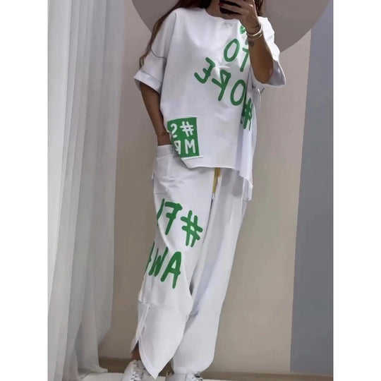Damen Lässiges Set mit oversize T-Shirt und bequemen Jogginghose R&B