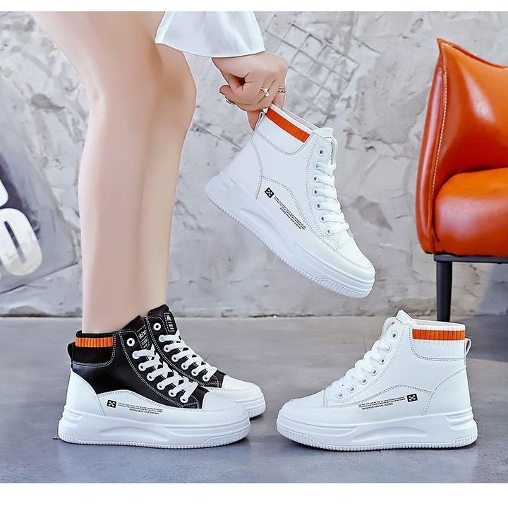 Damen Hohe Sneakers mit rutschfester Profilsohle und modischem Strickkragen