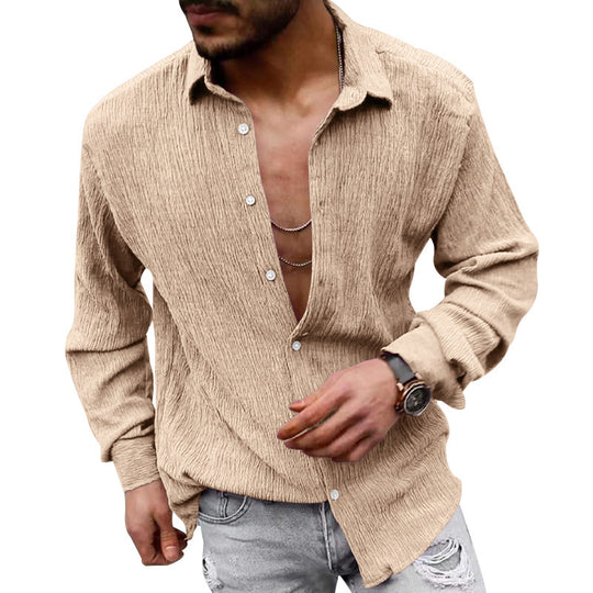 Herren lässiges Langarmhemd mit strukturiertem Gewebe und modernem Look R&B