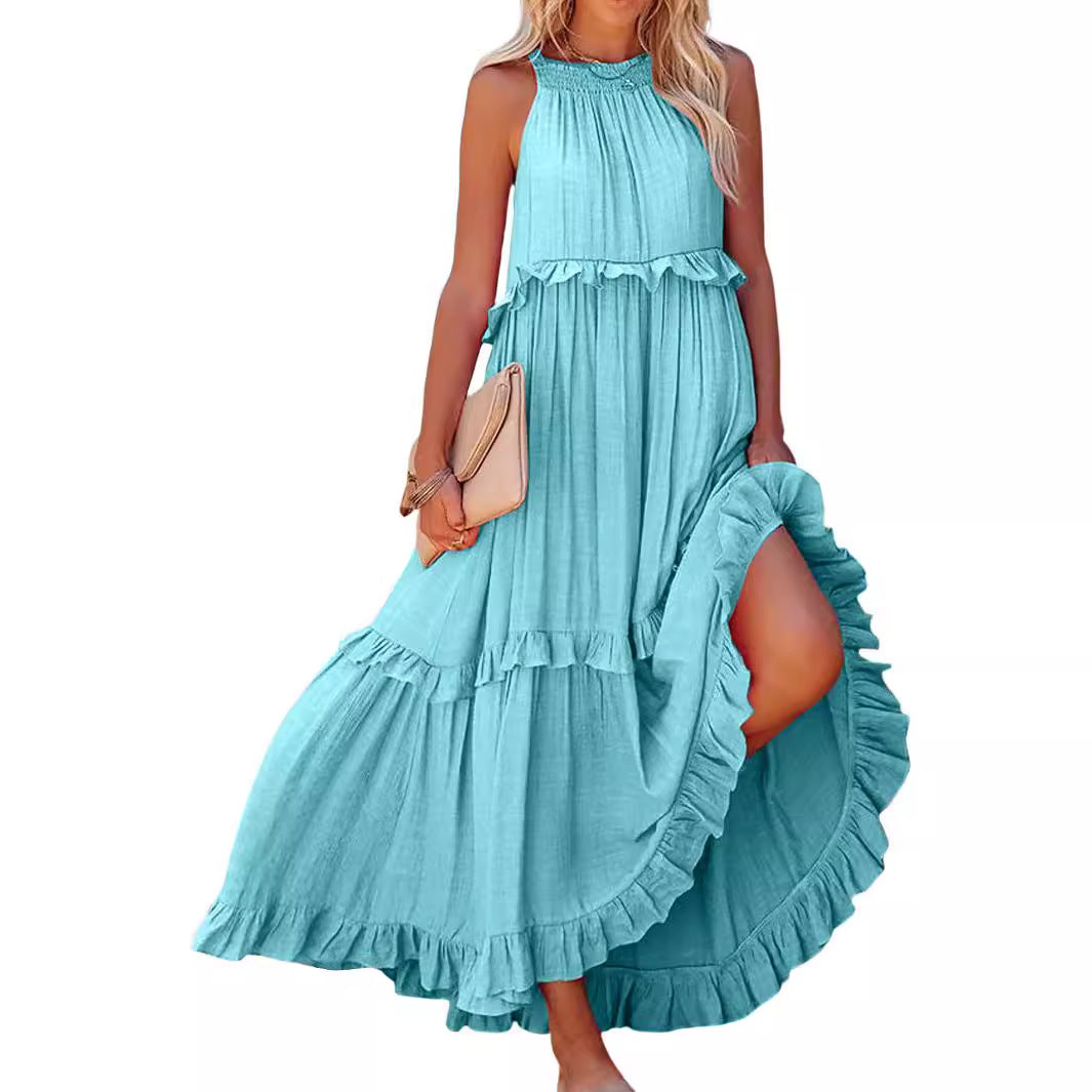 Damen Maxikleid mit einem eleganten Volant-Design und lockerem Schnitt R&B