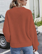 Damen lässiger Strickpullover mit tiefem Rundhalsausschnitt und lockerer Passform