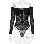Damen Luxuriöses Spitzenbodysuit mit Off-Shoulder-Design R&B