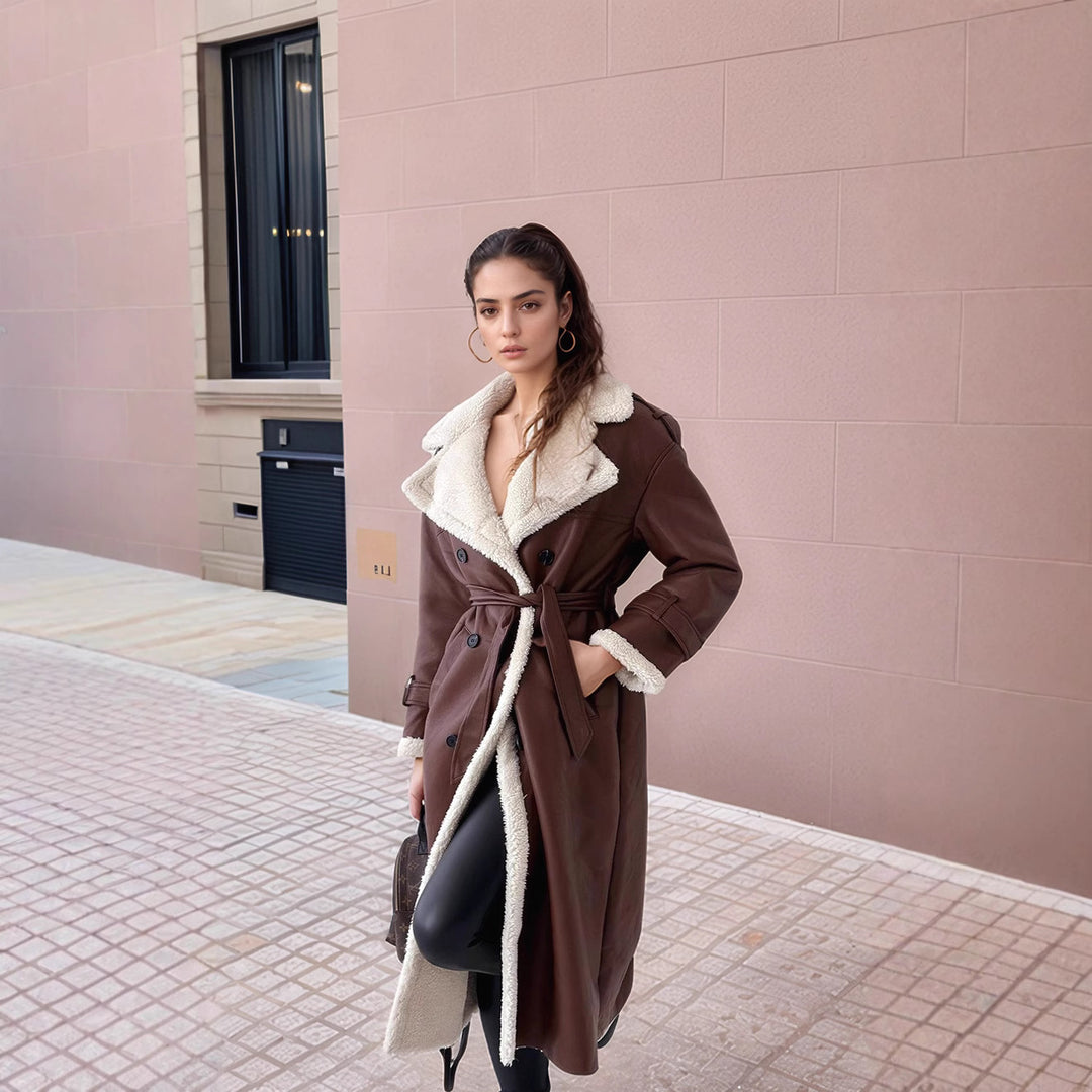 Damen gefütterter Longcoat mit schickem Kragen R&B