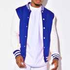 Herren sportliche Collegejacke mit kontrastierenden Ärmeln und Druckknöpfen R&B