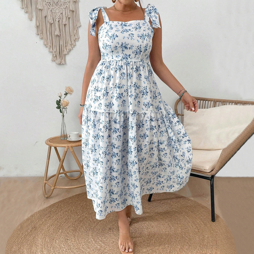 Damen Maxikleid mit floralen Mustern und schmückenden Trägern R&B