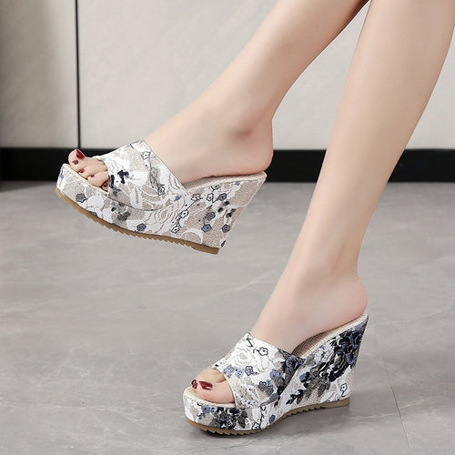 Damen Wedge-Pantoletten mit floralem Design und komfortablem Fußbett R&B