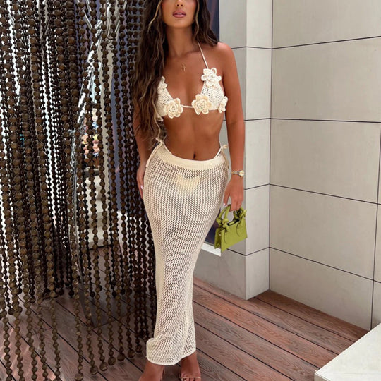 Damen Häkel-Bikini-Set mit floralen Applikationen R&B