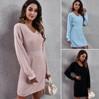 Damen Strickkleid mit V-Ausschnitt und lässigem Schnitt R&B