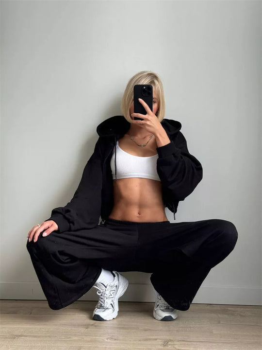 Damen lässige und stylische Freizeit-Hoodie-Set R&B