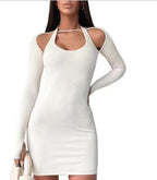 Damen Einseitig Offenes Mini-Kleid mit Langarm R&B
