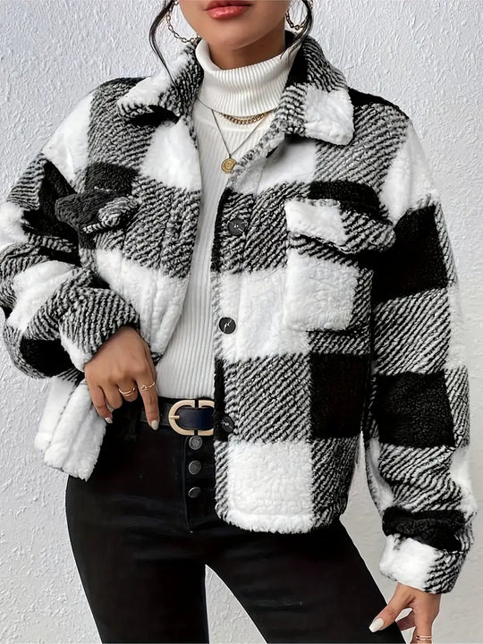 Damen Kuschelige Karojacke R&B