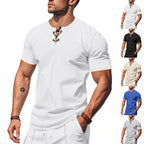 Herren nan Kurzarmshirt mit Schnürung am Ausschnitt und Waffelstruktur R&B