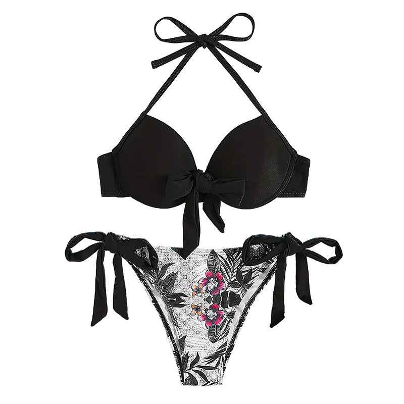 Damen Bikini mit knotenförmigem Oberteil und floralem Unterteil R&B