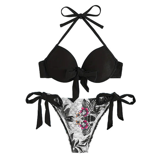 Damen Bikini mit knotenförmigem Oberteil und floralem Unterteil R&B