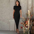 Damen Elegantes figurbetontes Maxikleid mit kurzem Ärmelschnitt R&B