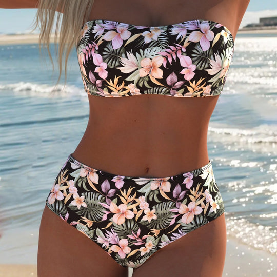 Damen Bikini-Set mit elegantem Bandeau-Oberteil und hohem Taillenschnitt R&B