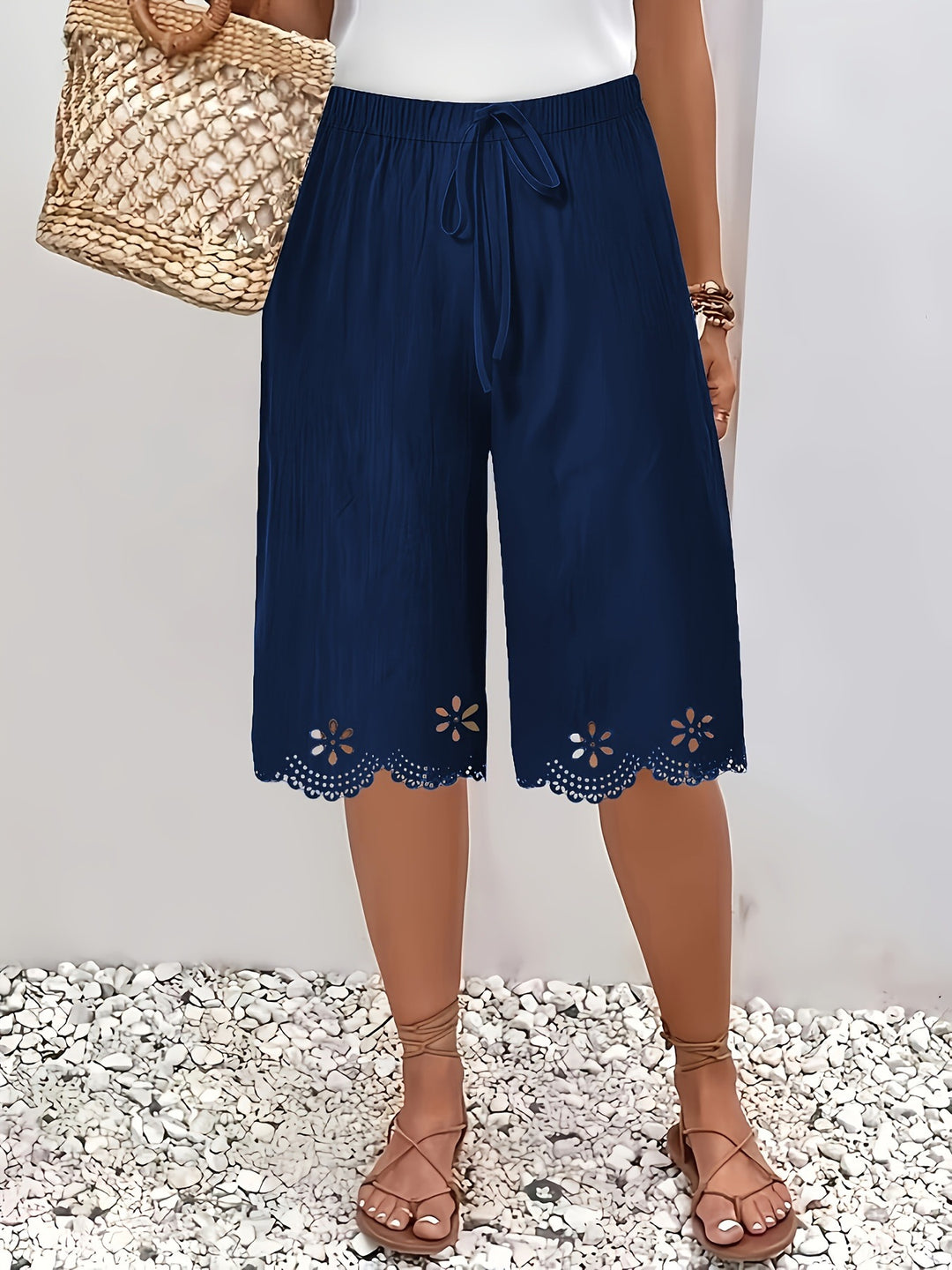Damen Weite Culotte mit elegantem Lochmuster und elastischem Bund R&B
