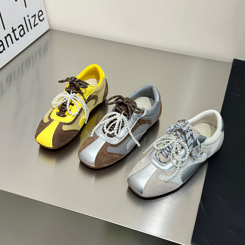 Damen modische Sneaker mit kunstvollen Perlen-Akzenten und atmungsaktiver Mesh-Oberfläche R&B