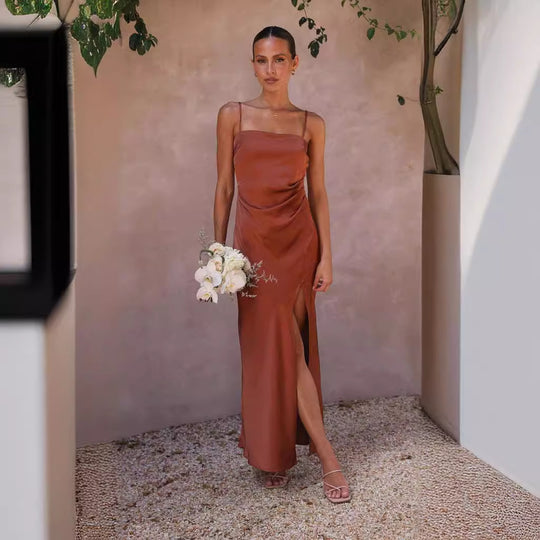 Damen Elegantes Maxikleid mit schmalem Schnitt und seitlichem Schlitz R&B