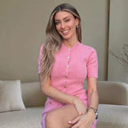 Damen Kurzärmeliges Knopfkleid mit aufgesetzten Taschen R&B
