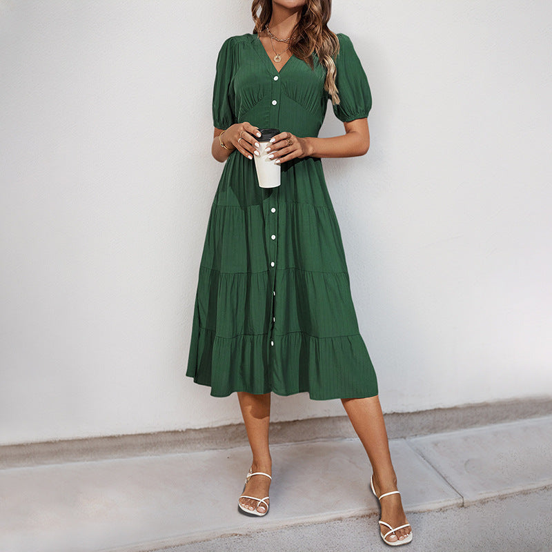 Damen Midikleid mit Knopfleiste und Rüschensaum R&B