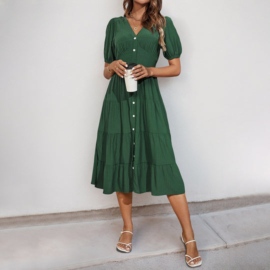 Damen Midikleid mit Knopfleiste und Rüschensaum R&B
