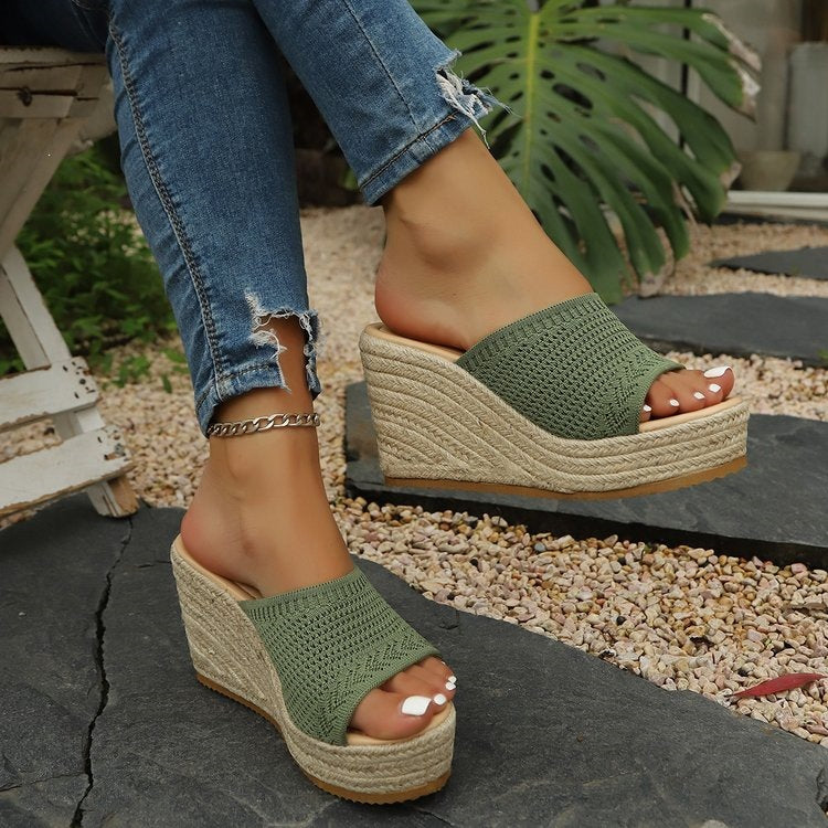 Damen Plateausandalen mit geflochtener Oberseite R&B