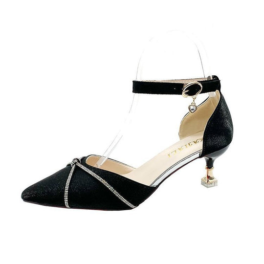 Damen elegante Ballerinas mit zierlichem Knöchelriemen und funkelndem Akzent R&B