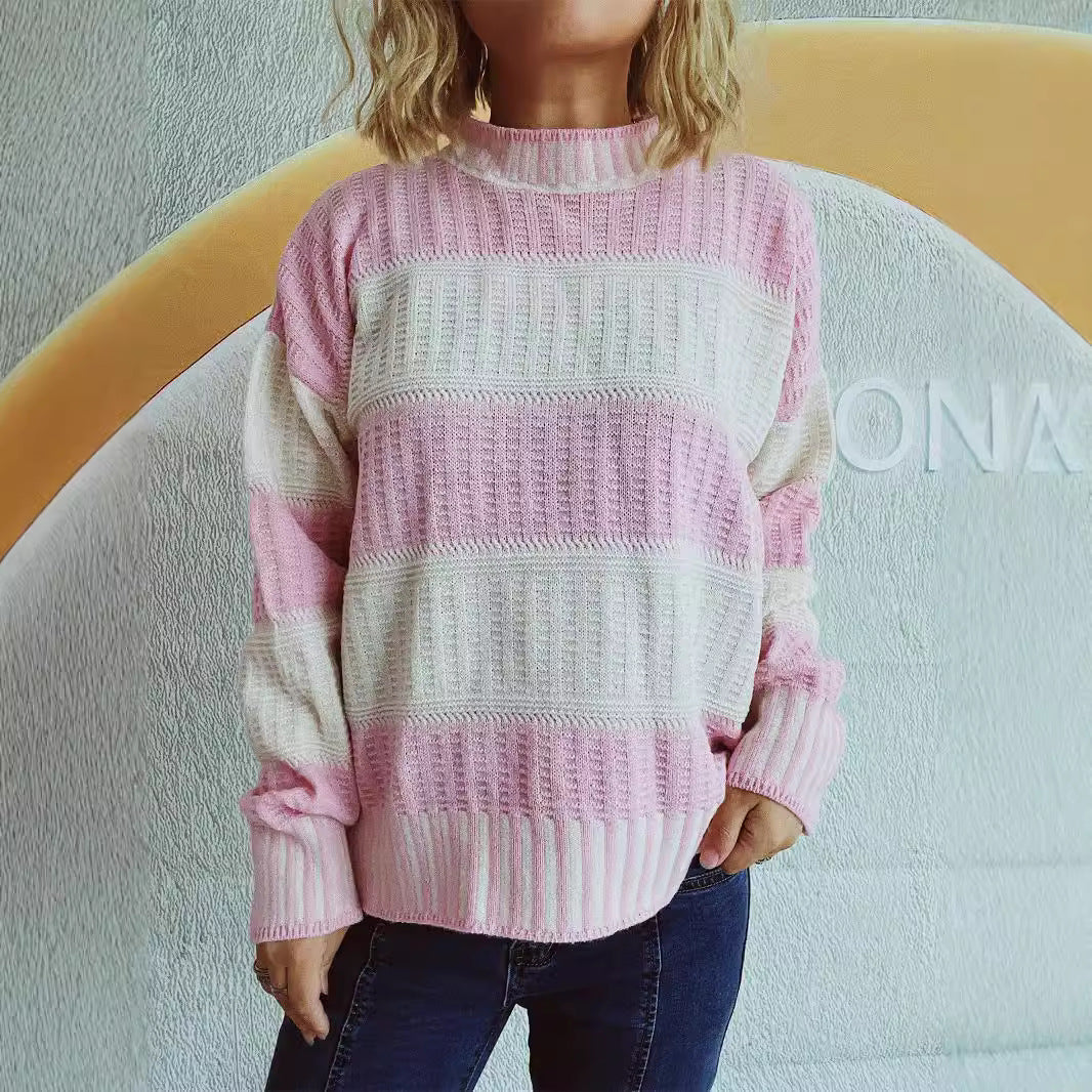 Damen lässiger Strickpullover mit modernem Streifenmuster und warmem Material R&B