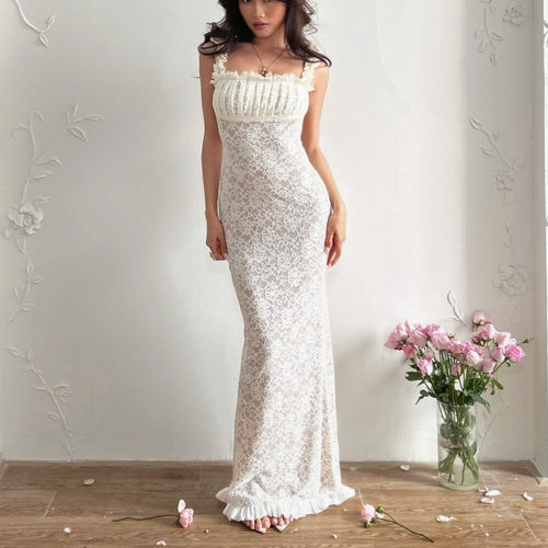 Damen Spitzen-Maxikleid mit Rüschendetails und elegantem Schnitt R&B