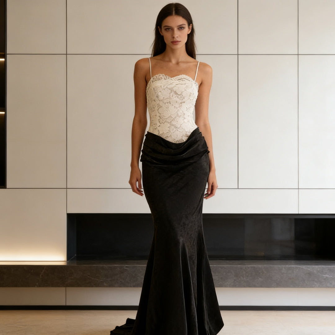 Damen Elegantes Abendkleid mit Spitzenoberteil und schwingendem Rock R&B