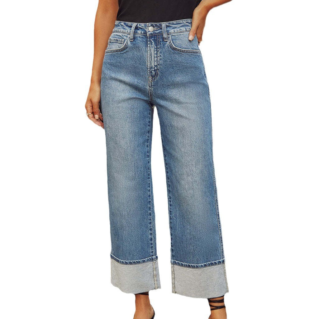 Damen Weit geschnittene Jeans mit umgeklapptem Saum R&B