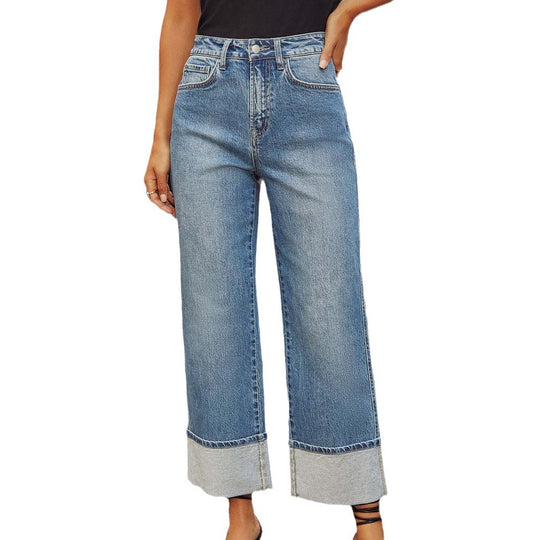 Damen Weit geschnittene Jeans mit umgeklapptem Saum R&B