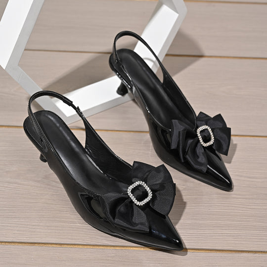 Damen elegante Slingback-Pumps mit glamourösen Schleifen und funkelnden Akzenten R&B