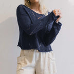 Damen lässiger Strickpullover mit luftiger Maschenstruktur
