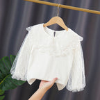 Mädchen elegante Bluse mit transparenten Tüllärmeln R&B