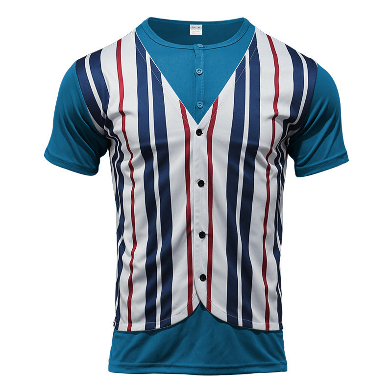 Herren Kurzarm Hemd im Sport-Streifenlook mit Knopfleiste R&B