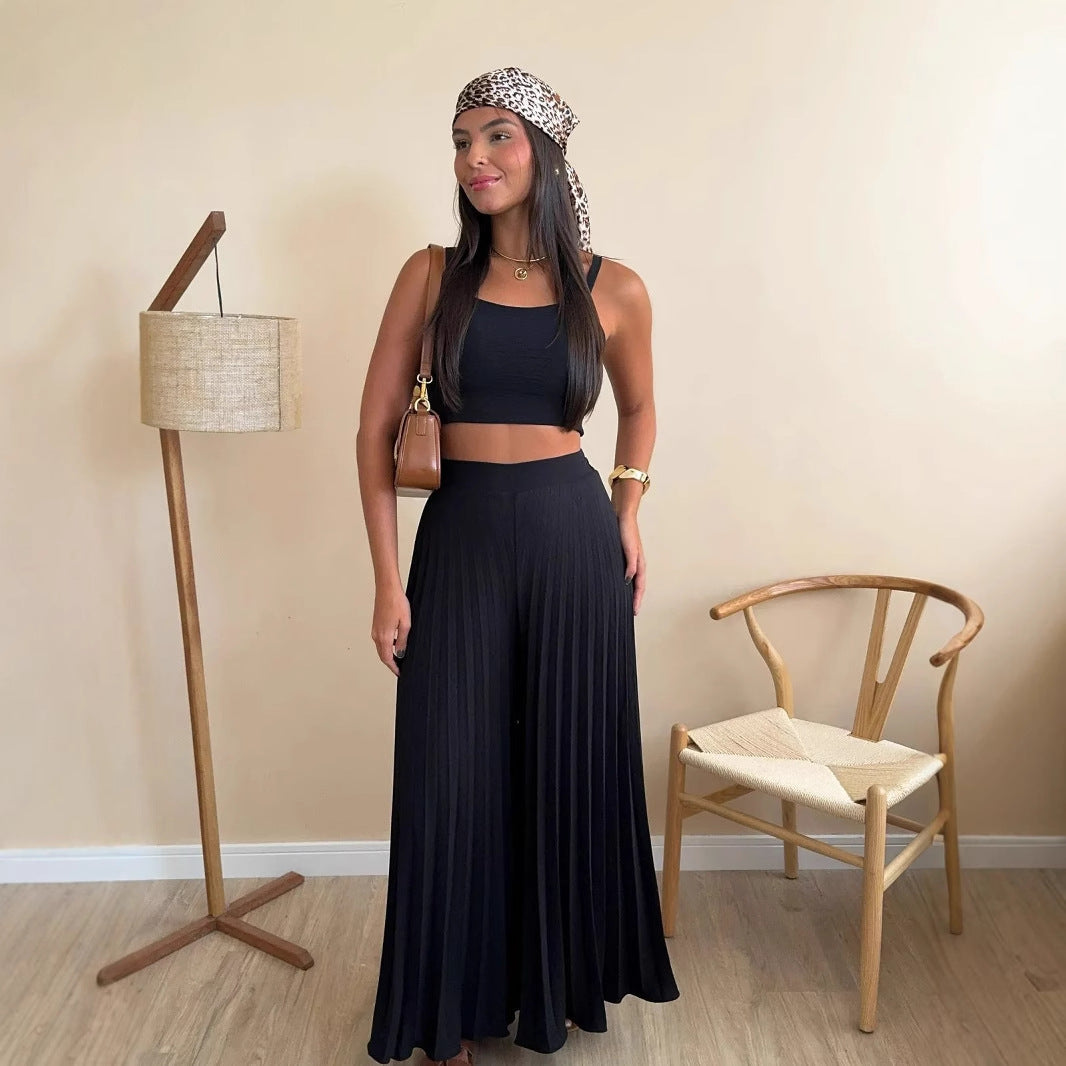 Damen Plissierte weite Hose mit Bindegürtel R&B