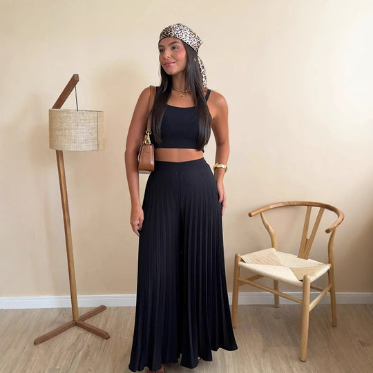 Damen Plissierte weite Hose mit Bindegürtel R&B