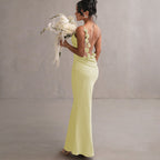 Damen Satin Maxikleid mit zarten Trägern und eleganter Drapierung R&B