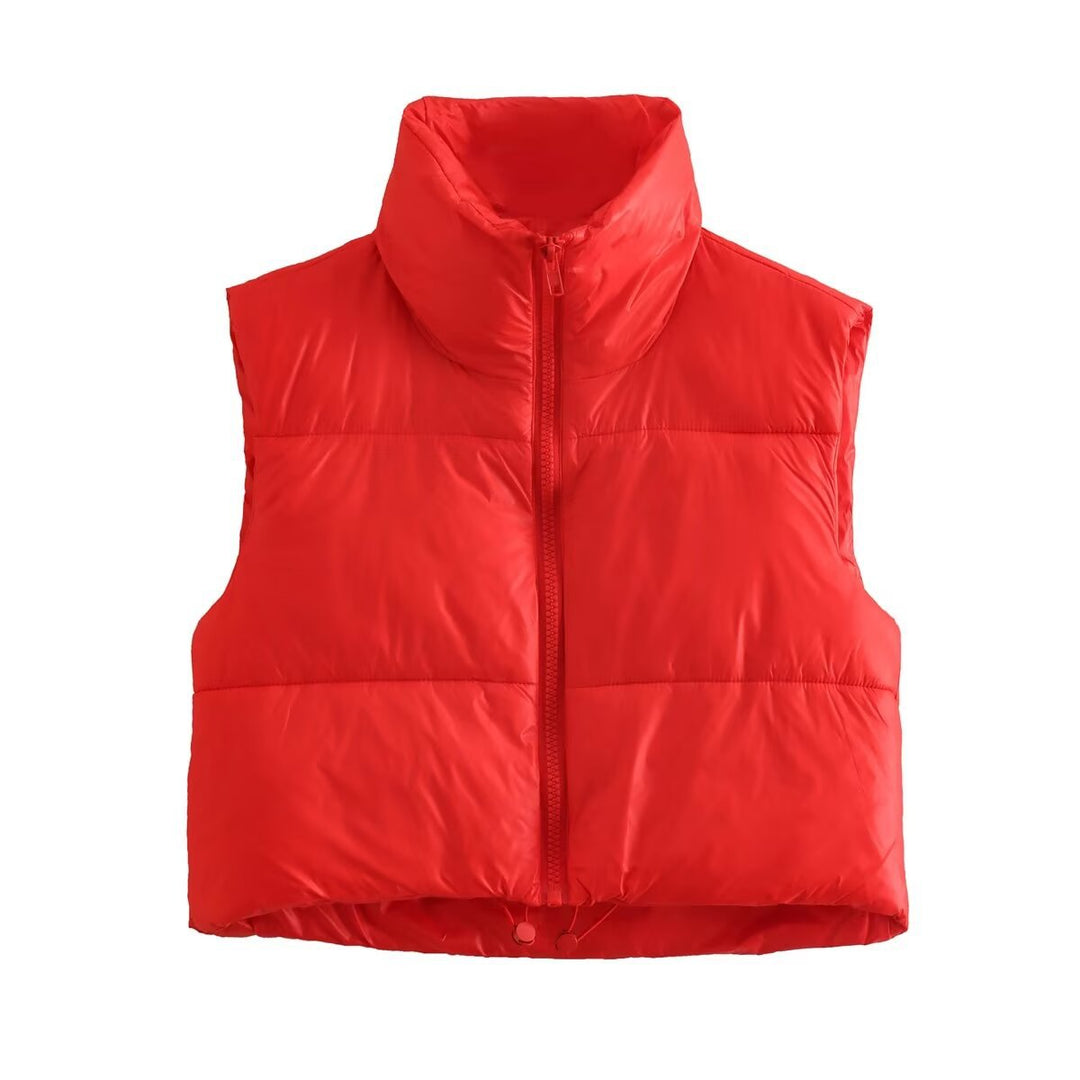 Damen cropped Daunenweste mit hohem Kragen und praktischen Taschen R&B
